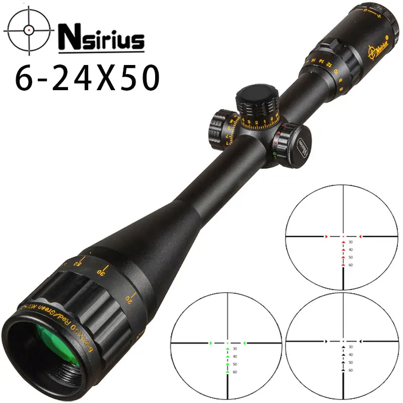 

Nsirius 6-24X50 Aoe Goud Tactical Riflescope Optical Sight Rood Groen Llluminate Crosshair Hunting Rifle Scope