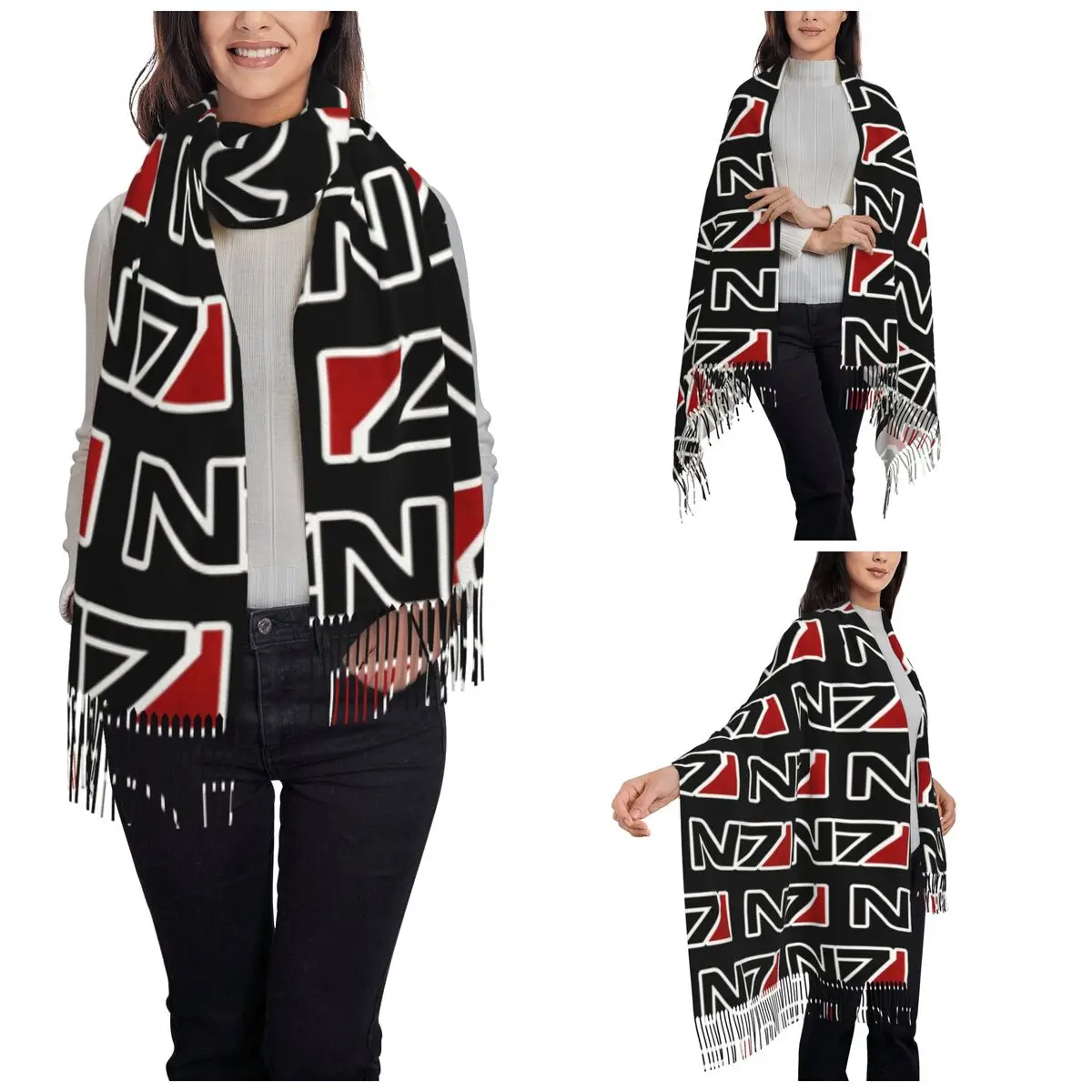 Mass Effect N7 Alt Scarf for Women Fall Winter Cashmere Shawl Wrap Video Game Long Shawl Scarf for Daily Wear