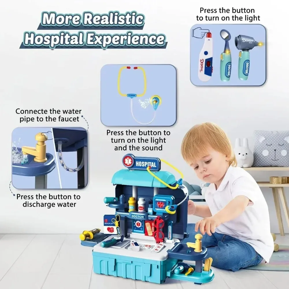 3 في 1 لعبة مجموعة الطبيب التظاهر اللعب مجموعة طبية حقيبة Playset لعب الأدوار سماعة الطبيب والأدوات الطبية لعب للأطفال بنين بنات