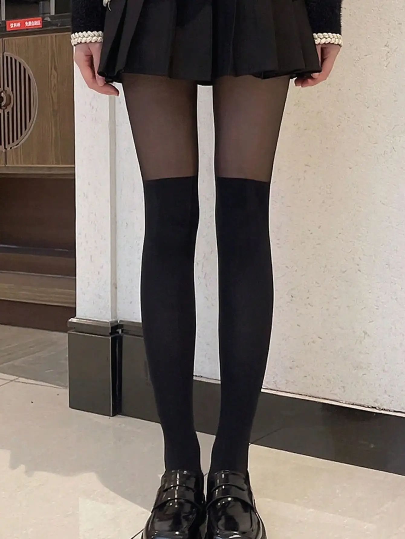 

Black Thigh High Stockings with Sheer Top, Sexy Leg Look for Women