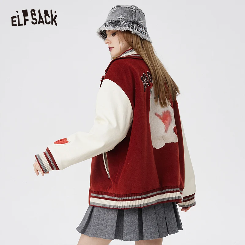 ELFSACK Outwears Printed Casual Sport Style Baseball jersey Women 2024 Spring New Design Outwears