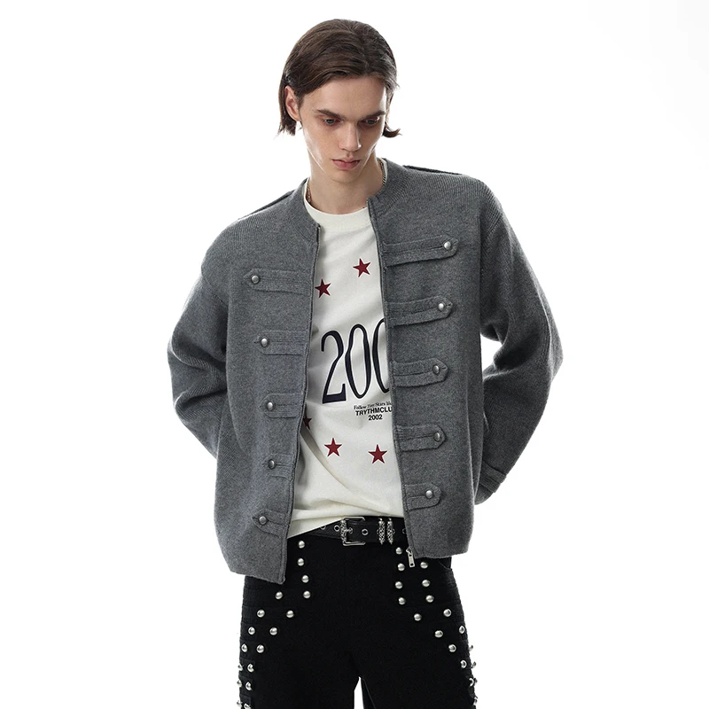 LUZHEN 2026 New Double Breasted Decorate Patchwork Design Casual Knitted Cardigan Men's Solid Color Elegant Male Sweater JY9032