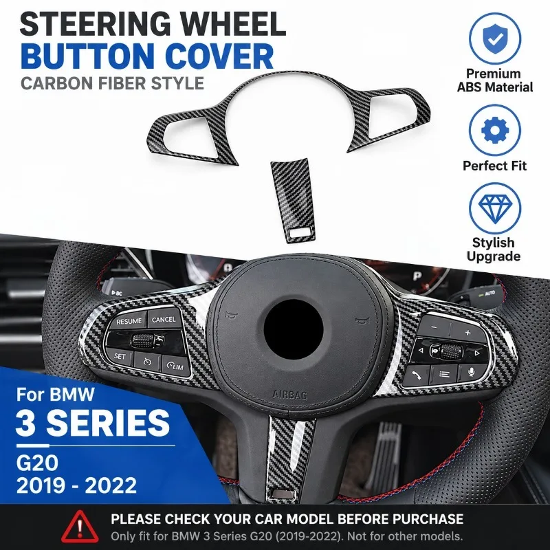 For BMW 3 5 Series G20 G30 X3 X4 G01 G02 2018-24 ABS Carbon Fiber Car Steering Wheel Button Cover Trim Stickers Car Accessories