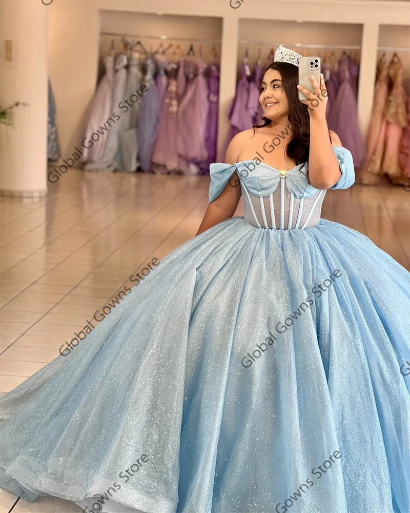 Мексиканское платье Quinceanera с синими бусинами, бальное платье с открытыми плечами, платье для дня рождения, платья принцессы, милые 15, 16, по индивидуальному заказу