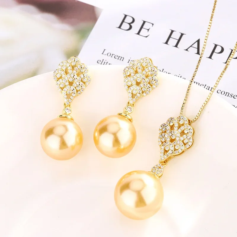 

S925 Silver Plated 18K Gold Plated PT950 Platinum Gold Pearl Fashion Temperament Suit Women 14mm