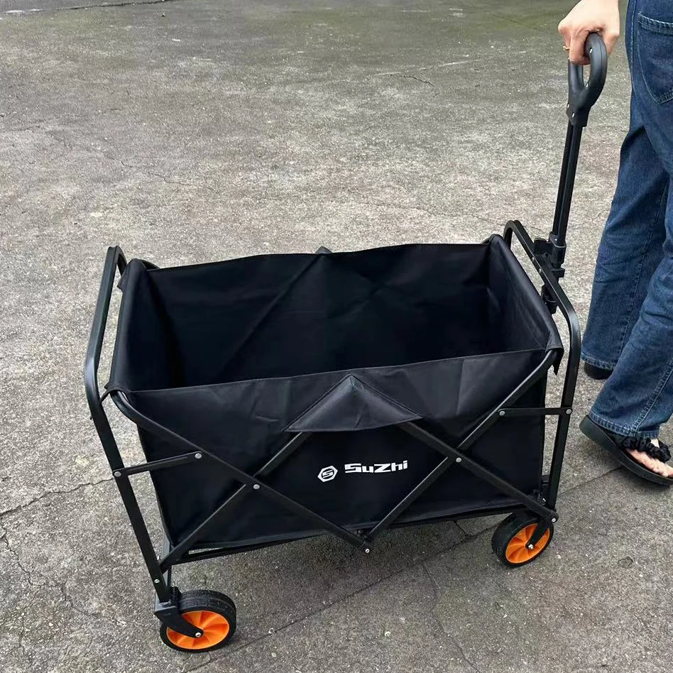 Outdoor Camping Collapsible Beach Wagon Cart Red Plastic Folding Utility Trolley Hand Cart for Kids OEM Supported