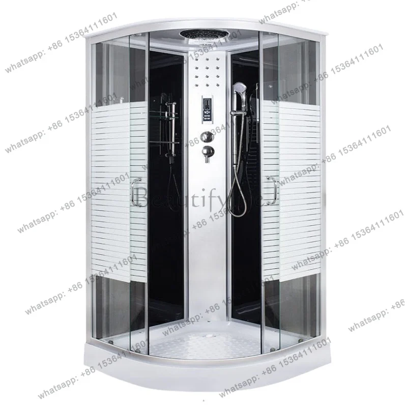 integral shower glass partition arc fan closed bath room