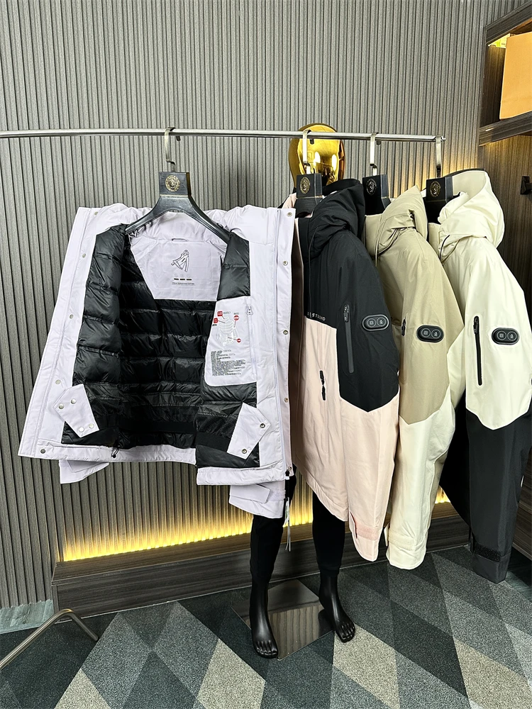 

Smart Thermal Button Technology 90% White Duck down Men's Autumn Winter Anti-Wind Waterproof Functional Hooded down Jacket
