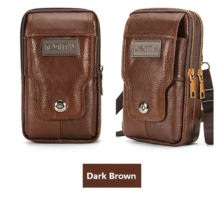 Herren-Umhängetasche aus echtem Leder, große Kapazität, Gürteltasche, Outdoor-Arbeits- und Reisetasche, Handyhalter, Schultergurt – Detail 12