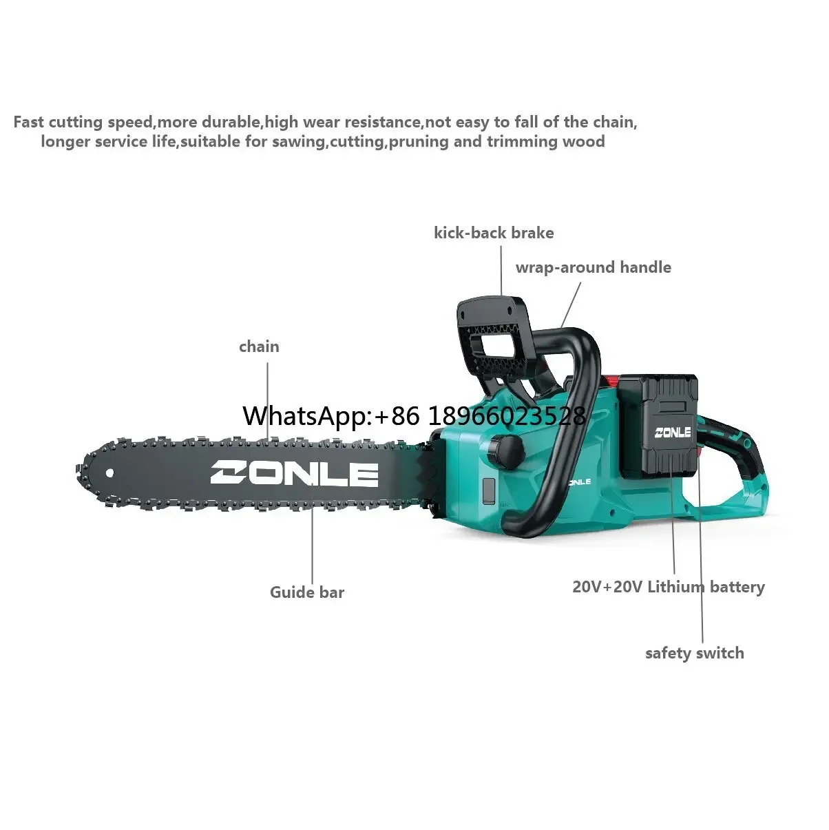 High Quality ZL3CS106 cordless electric chain saw 20V+20V Lithium Battery saw for wood cutting use