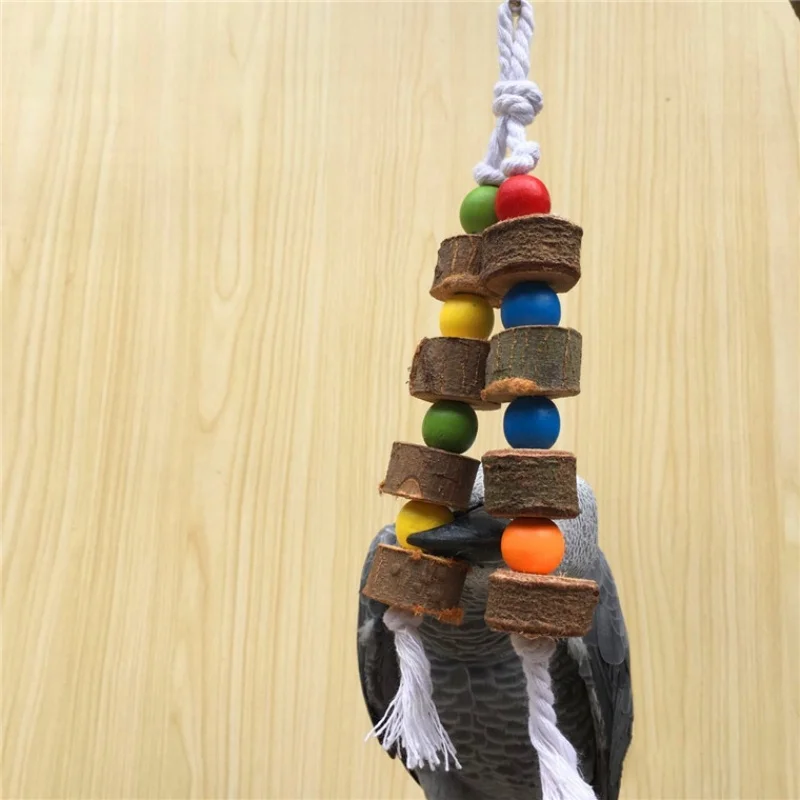 Wooden Parrot Bird Toy Wood Chew Toy for Parrot Chew Bite Hanging Cage Decoration Beak Grinding Toy with Bell Birds Supplies