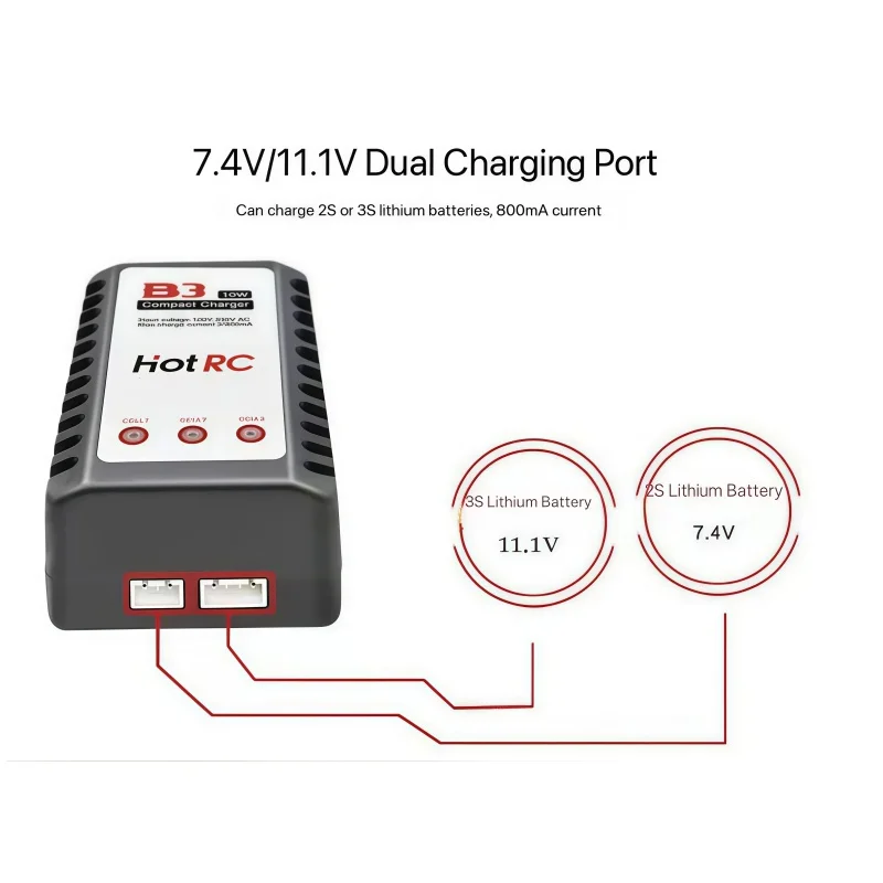 HOTRC B3 شاحن 10 واط بطارية ليثيوم 7.4 فولت 11.1 فولت شاحن متوازن 2S 3S