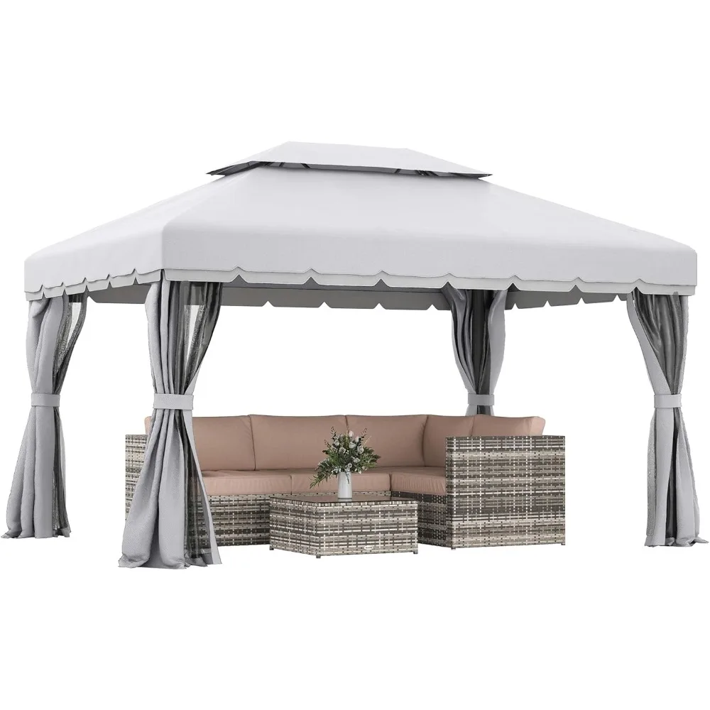 

10' x 13' Patio Gazebo, Outdoor Gazebo Canopy Shelter with Netting and Curtains, Aluminum Frame for Garden, Lawn, Backyard