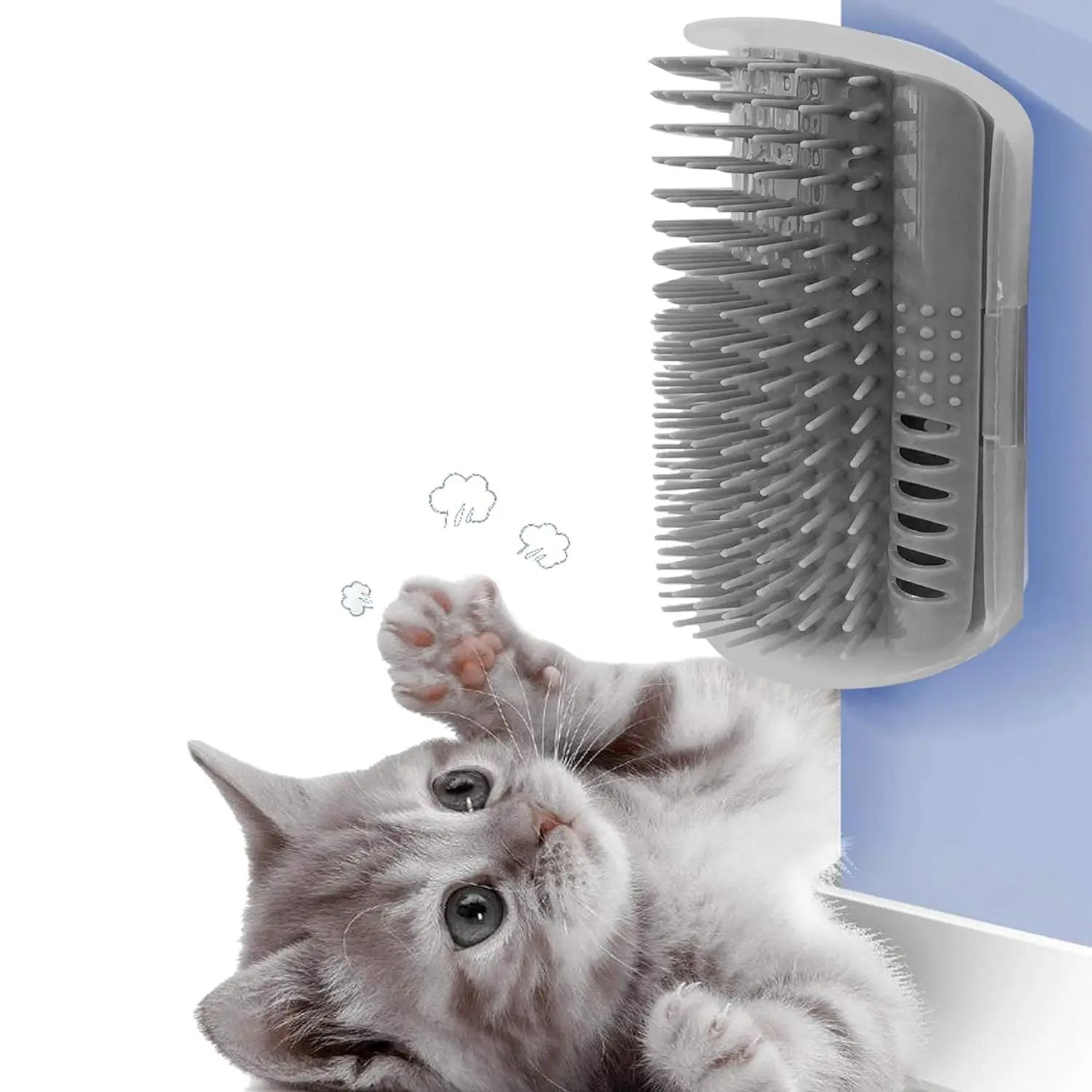 Peine de masaje de esquina de pared para gato, cepillo de aseo, cerdas de goma suaves, herramienta de masajeador para gatito, apto para jaula de esquina de pared plana