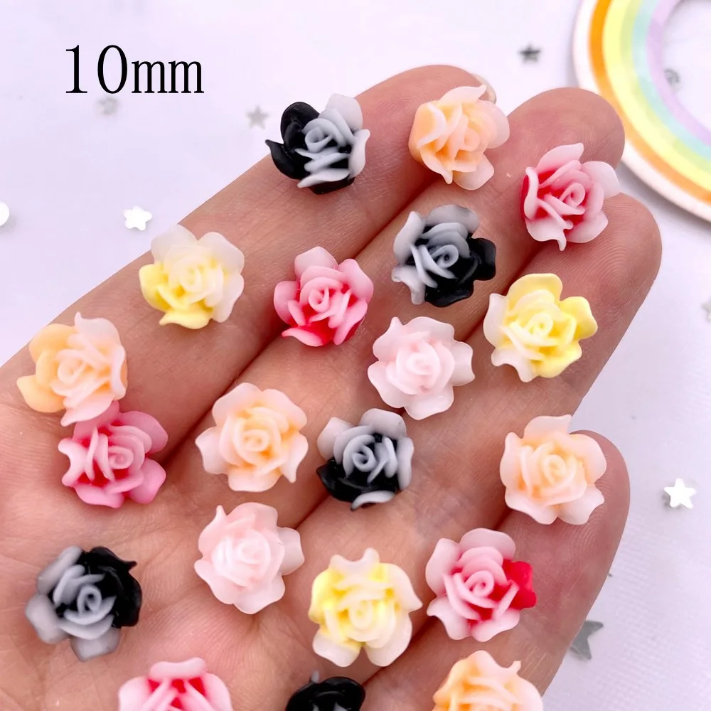 50pcs Resin Colorful 10mm Cute Rose Flower Gems Flatback Stone Applique DIY Wedding Scrapbook for Nail Buttons Accessoire Crafts