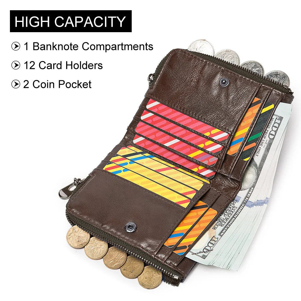 Portafoglio porta carte RFID per uomo Portamonete portamonete in vera pelle Portafoglio verticale con doppia cerniera di lusso Borsa casual alla moda