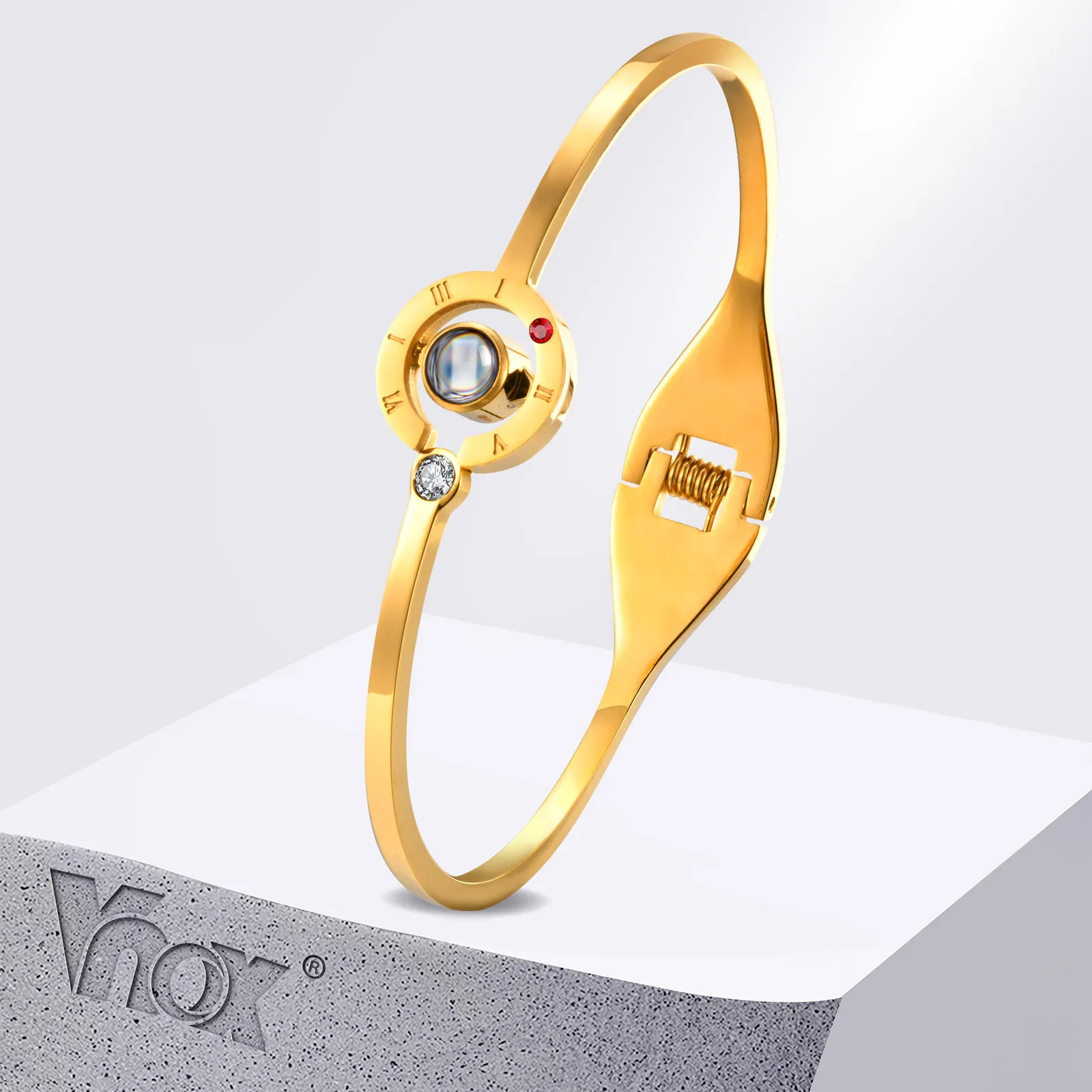 

Vnox I Love You 100 Languages Projective Bangle for Women Girlfriend,Gold Plated Stainless Steel Cuff Bracelets,Valentine's Gift