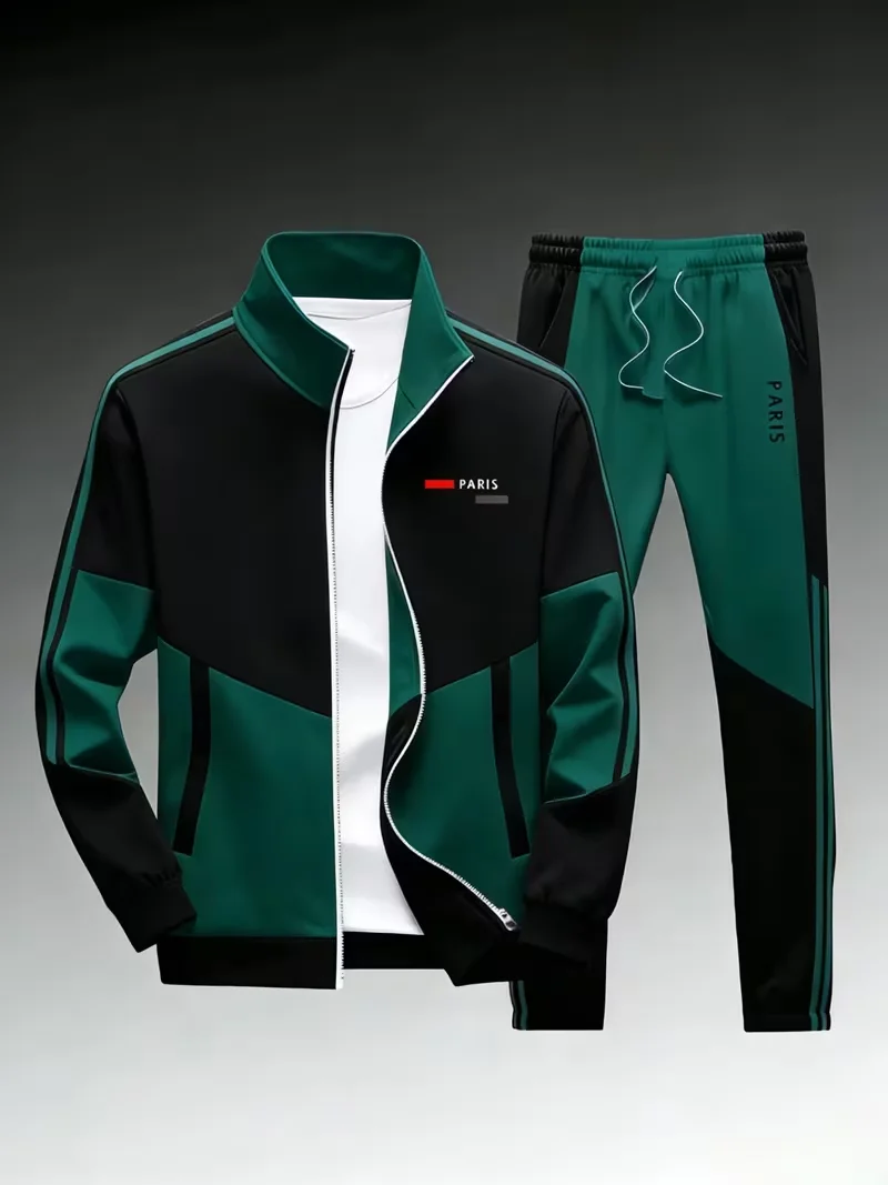 Modern Male Printed Sportswear Set Full Zipper Outerwear Elastic Drawstring Pant Assorted Color Picks Daily Leisure Gym Jogging