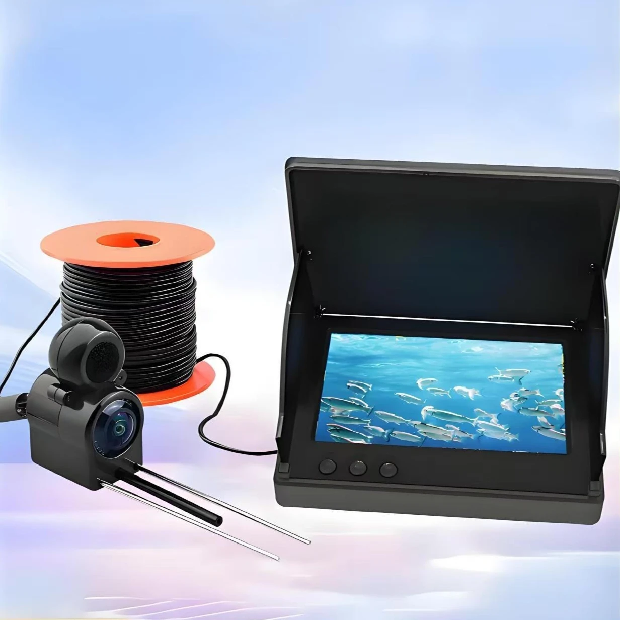 Tragbarer Fisch-Tiefenmesser Wasser-Handgerät 1080P 4,3 Zoll LCD Fischfinder Unterwasser 120 °   Angelkamera mit Nachtsicht
