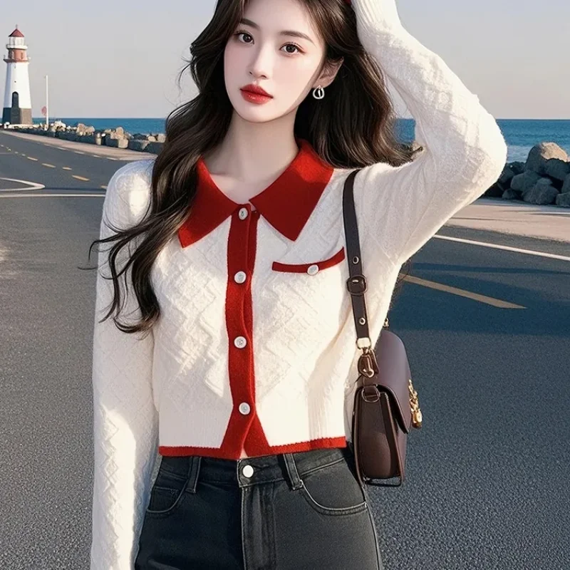 

Модный контрастный цвет 202, весенний новый вязаный свитер с длинными рукавами и темпераментом