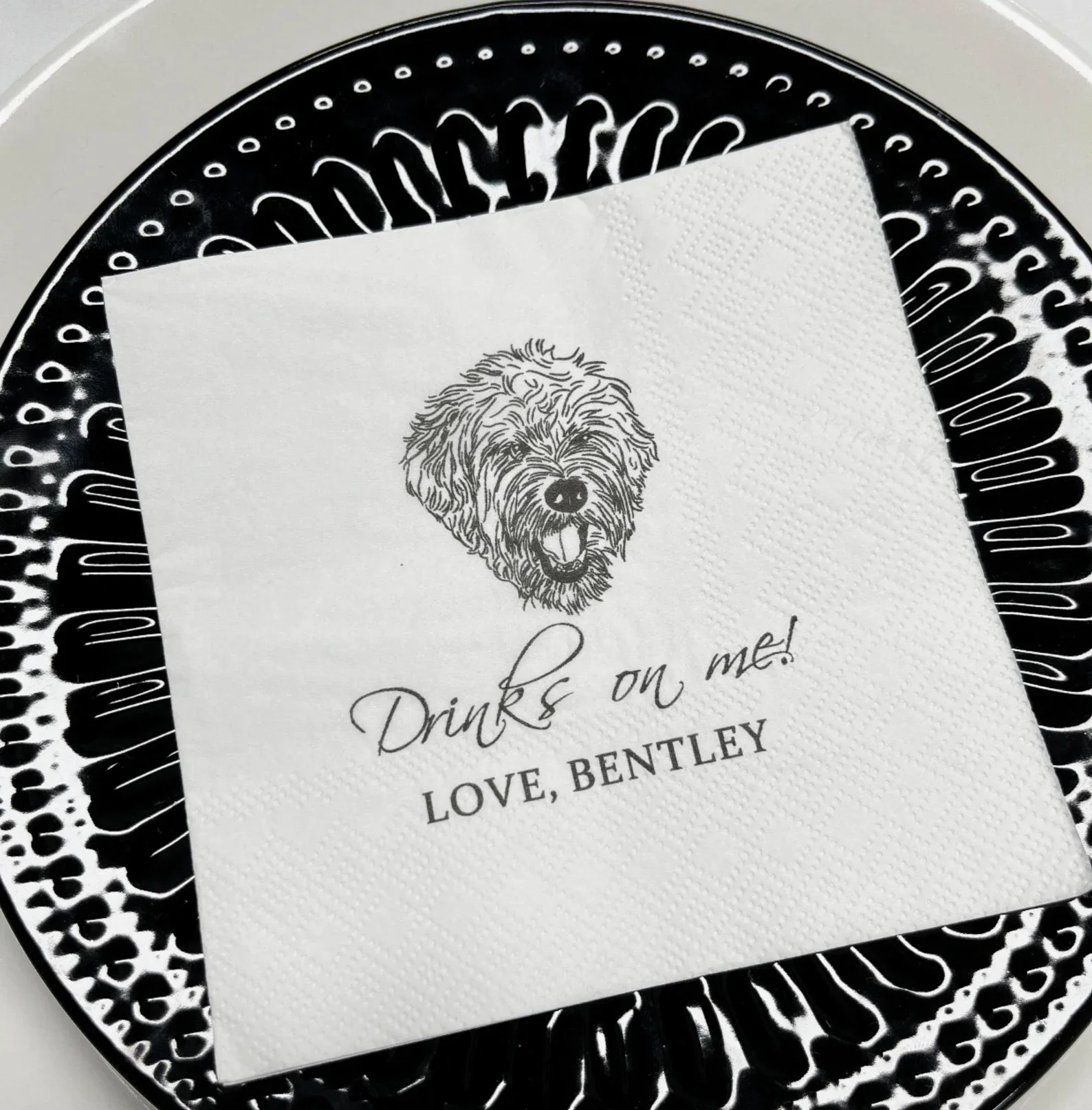 50pcs Custom Pet Napkins, Dog Wedding Napkins & Cocktail Napkins Custom Illustrated Cat Wedding Napkins