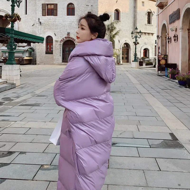 Chaqueta acolchada con capucha para mujer, abrigo largo acolchado de algodón de gran tamaño, ropa de nieve femenina, abrigo marrón cálido, ropa de