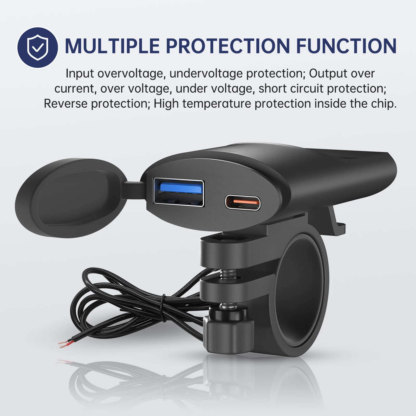 Gadpow QC3.0 Motorcycle USB Charger 30W USB-C Charger IP67 Waterproof Handlebar Mounting Bracket Digital Camera Phone Charger