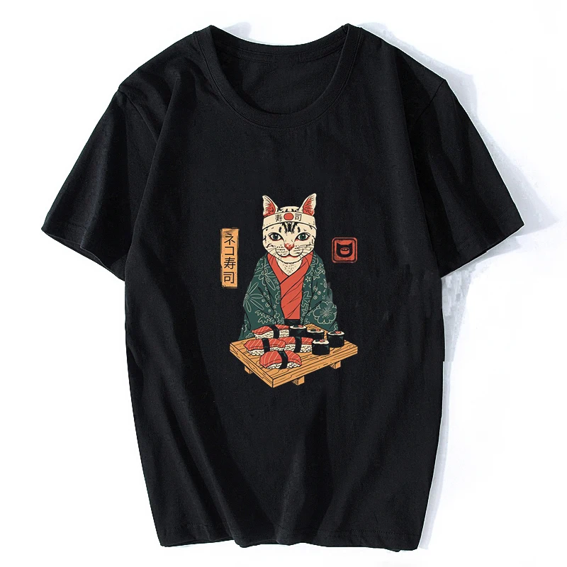 Neko Ramen Japan Cat Anime T Shirt Men\'s High Quality Aesthetic Cotton Cool Vintage T-shirt Harajuku Streetwear Camisetas Hombre