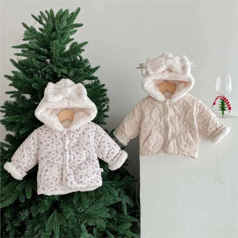 Newborn Baby Girl Hooded Coat Cotton Padded Jacket Fleece Inside Snowsuit Infant Toddler Thick Outwear Winter Baby Clothes 3-24M