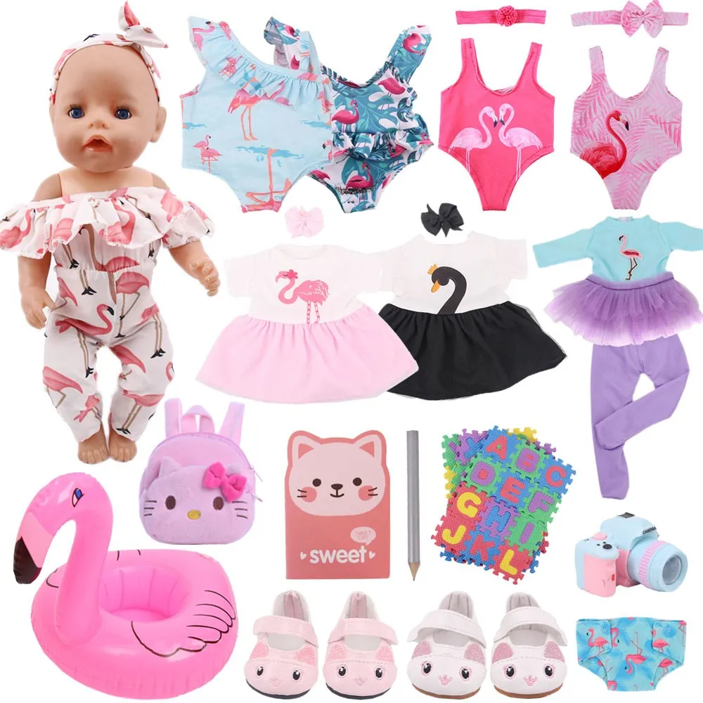 43Cm poupée vêtements flamant rose robe chaussures accessoires né bébé ajustement 18 pouces américain et 43Cm bébé nouveau-né poupée renaître fille