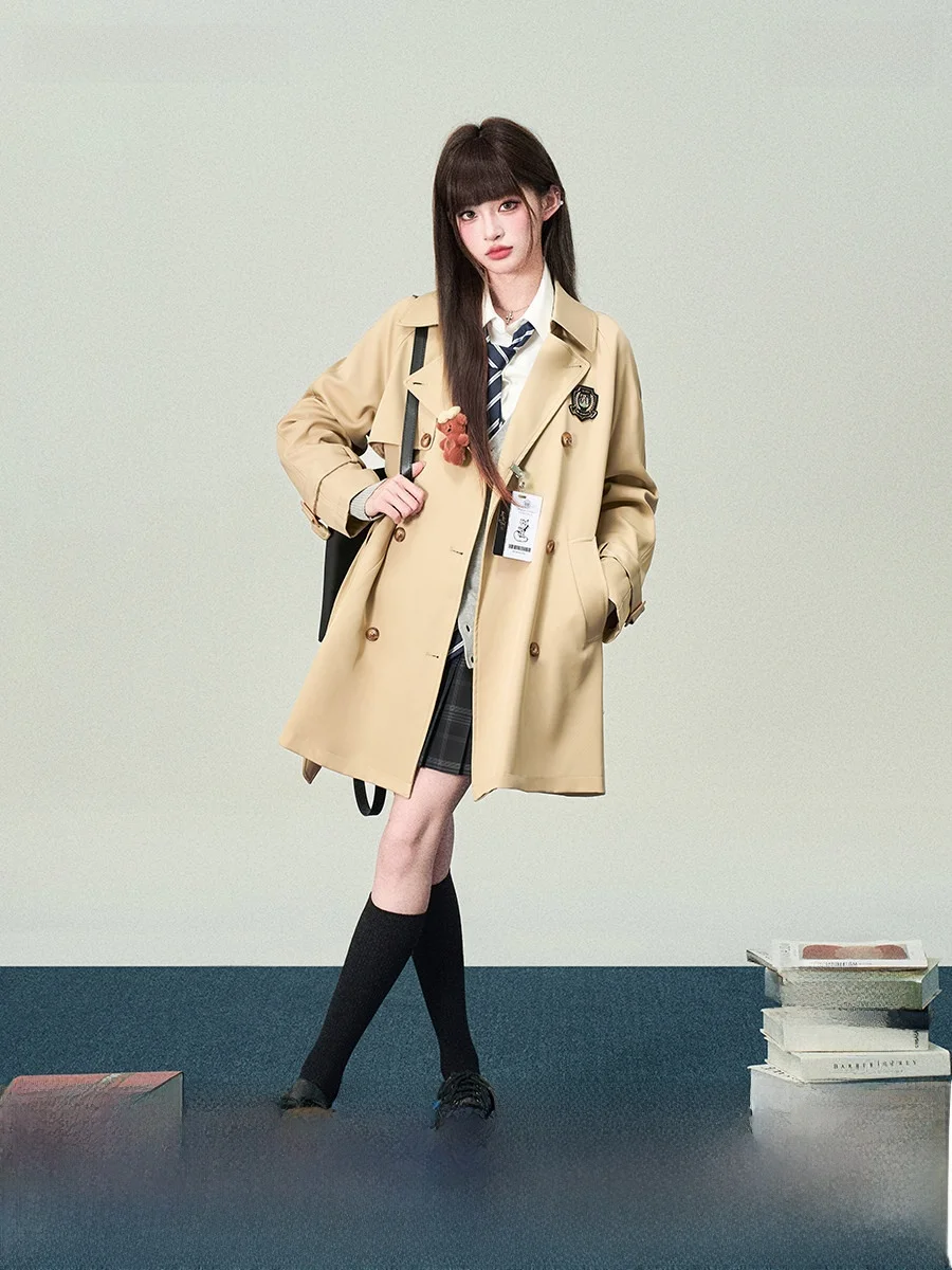 

Госпожа. Женское пальто Flower Bell в стиле JK, повседневное, весеннее, новое, в студенческом стиле, с длинными рукавами, двубортное, однотонное