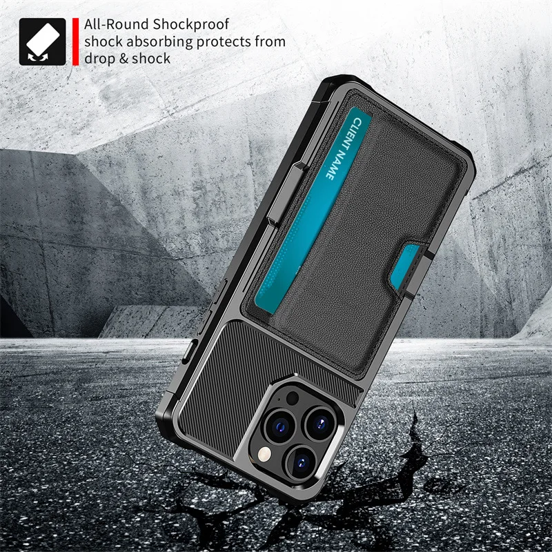 Leather Card Pocket Case for iPhone 18 17 16 15 14 13 Pro Max Plus Air 17e 16e  Four-corner Shockproof Cover view 5