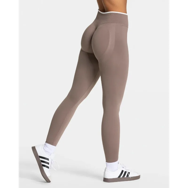 New Women's Color Blocking Yoga Leggings Seamless Knited Tights High Waist Hip Liftting Gym Workout White Edge Sports Leggings image 5