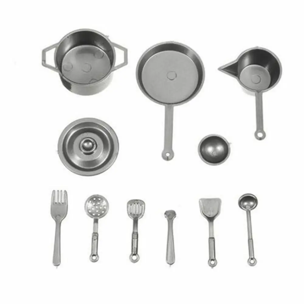 10/11PCS 1:12 Scale Food Toys Pan Fork Pot Playing House Miniature Cookware Doll Accessories Dollhouse Kitchen Dinnerware Model