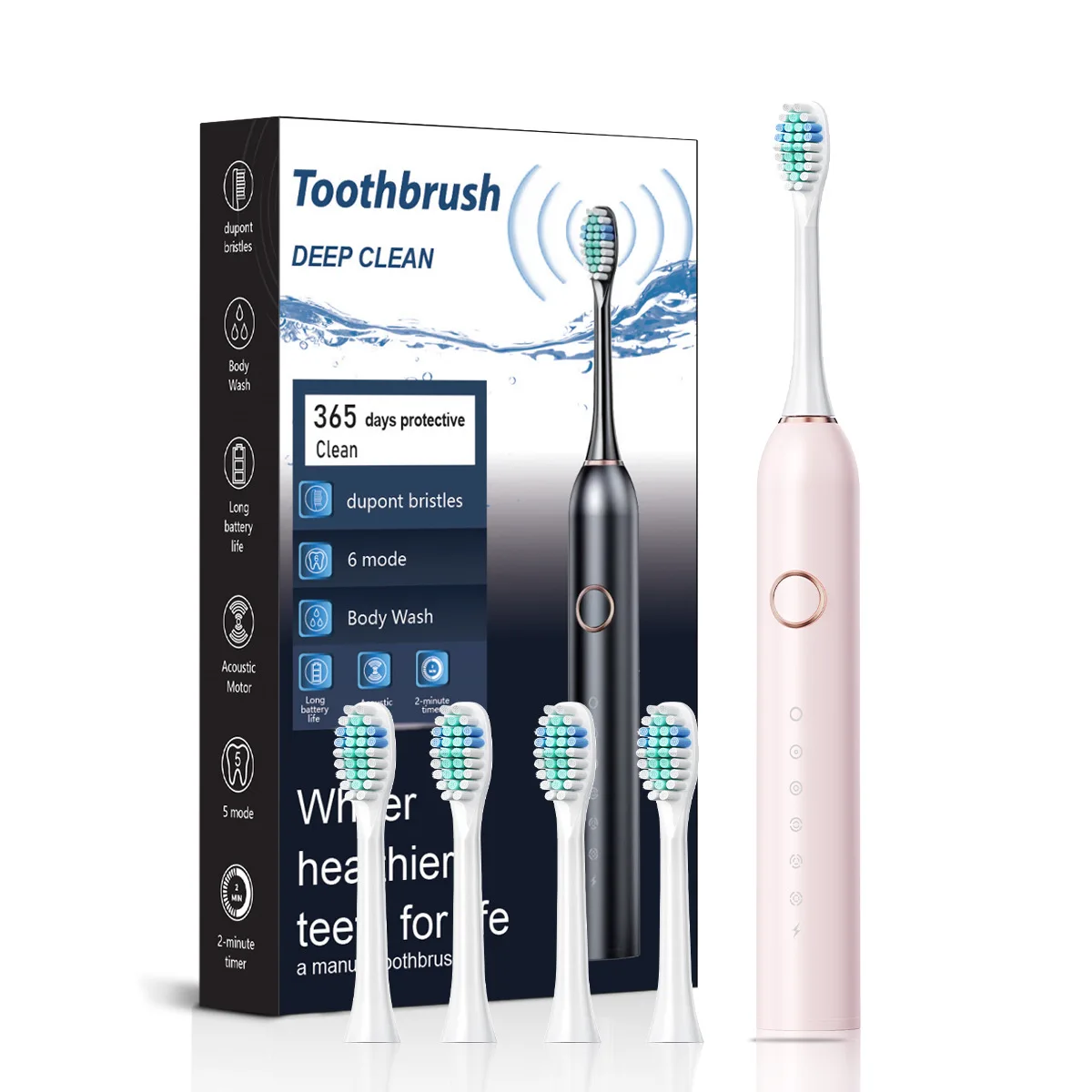 Intelligent Electric Toothbrush for Adult Acoustic Vibration Teeth Whitening USB Charging Waterproof 6 Modes Oral Gum Care