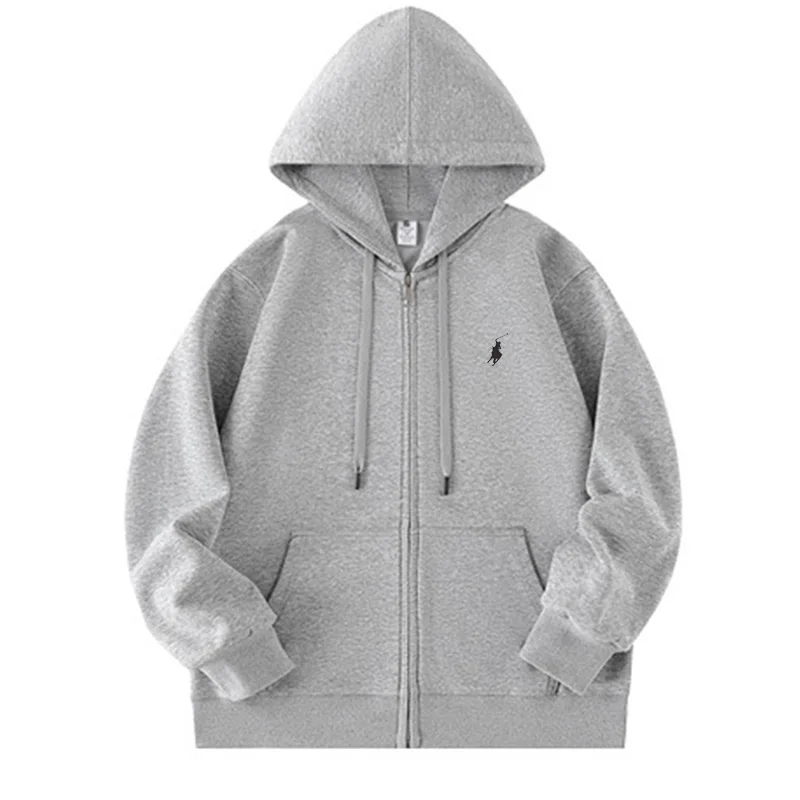 2026 Autumn Winter Small Pony Embroidered Men Sportswear Set, Polyester Zip Up Hoodie & Sweatpants 2PCS Casual Tracksuit view 4