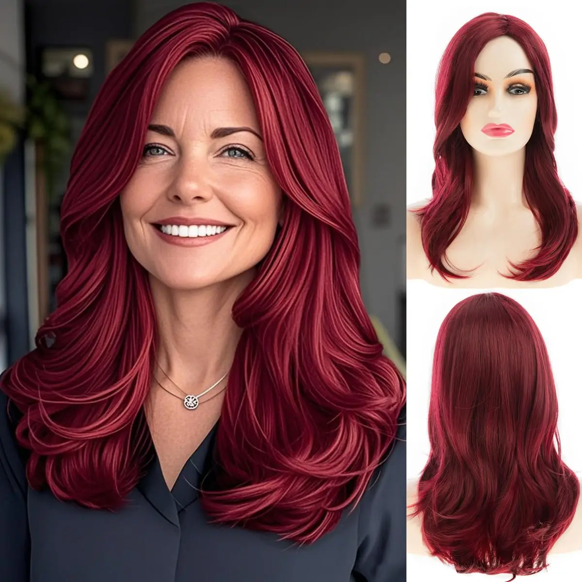 

Длинный волнистый парик бордового цвета для женщин, синтетический, натуральный, для косплея, альтернативный парик