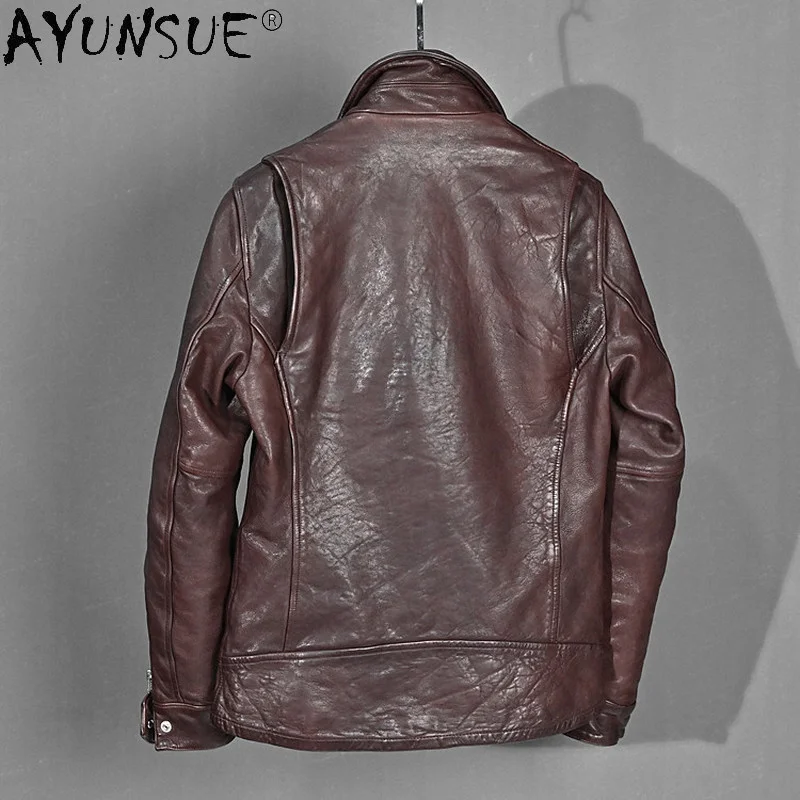 AYUNSUE 100% Genuine Leather Jacket Men Vintage Natural Sheepskin Coat Spring Autumn Mens Jackets 2024 Chaquetas Hombre