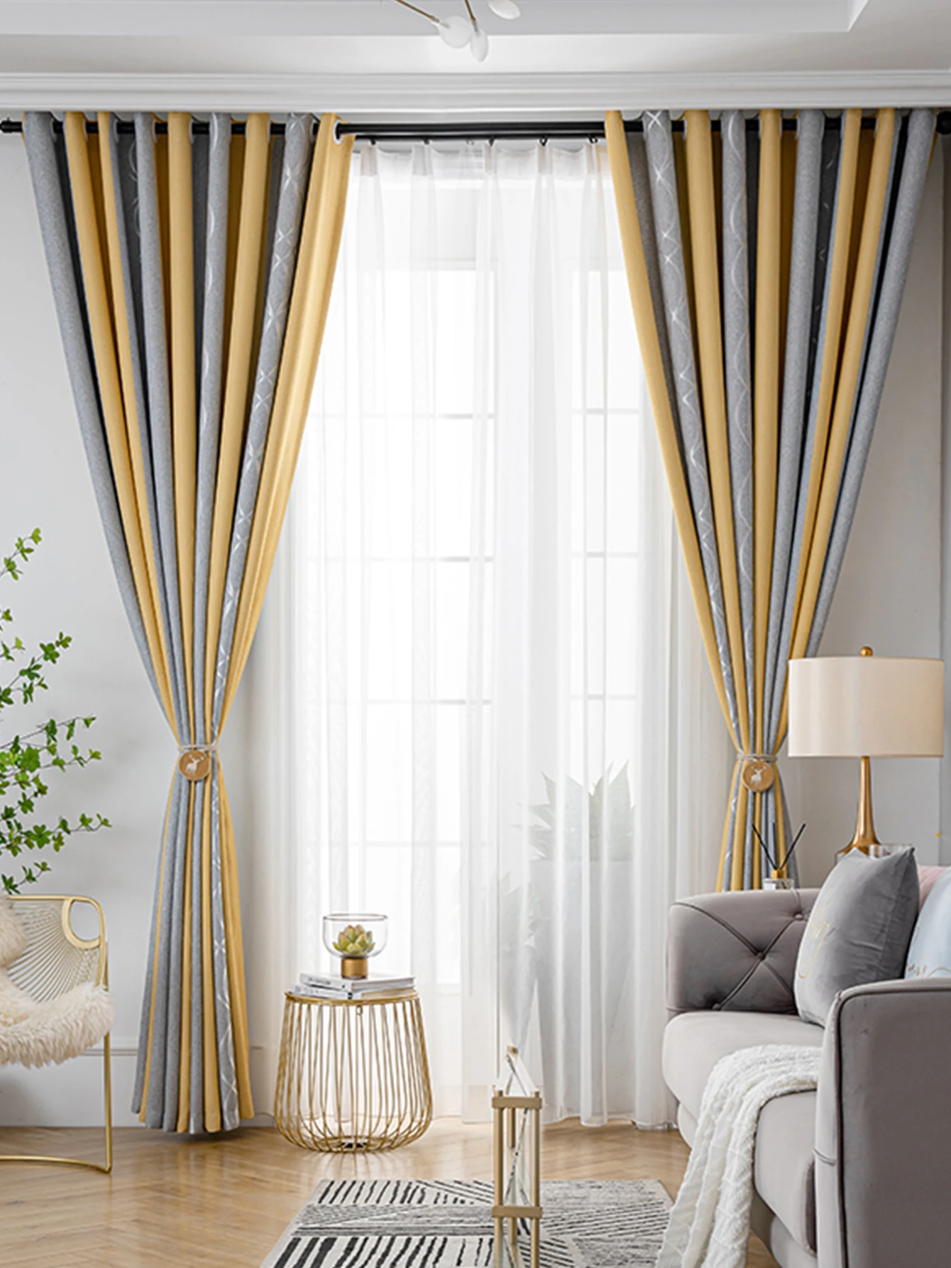 New Thickened Striped Jacquard Curtains For Kids Children\'s Room Living Room Bedroom Seamless Splicing Curtain Fabric