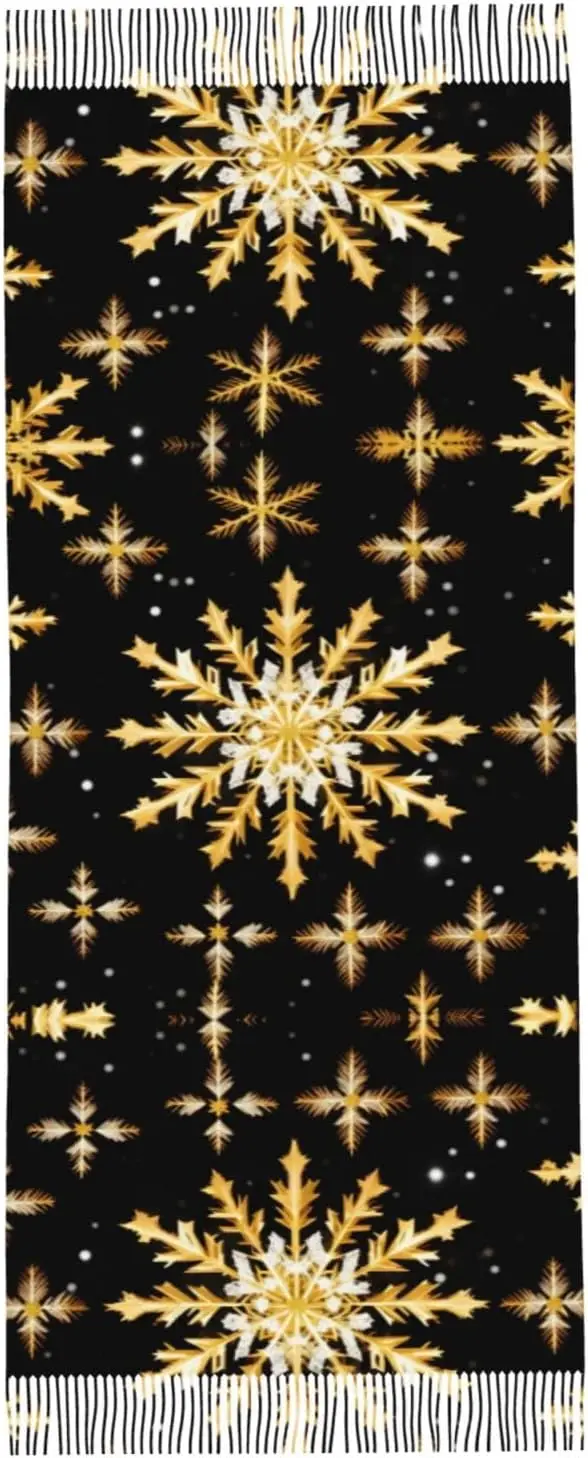 Golden Christmas Snowflake Print Tassel Scarf For Women Men Soft Scarf Shawl For Winter Fashion Lightweight Scarf Shawl view 5