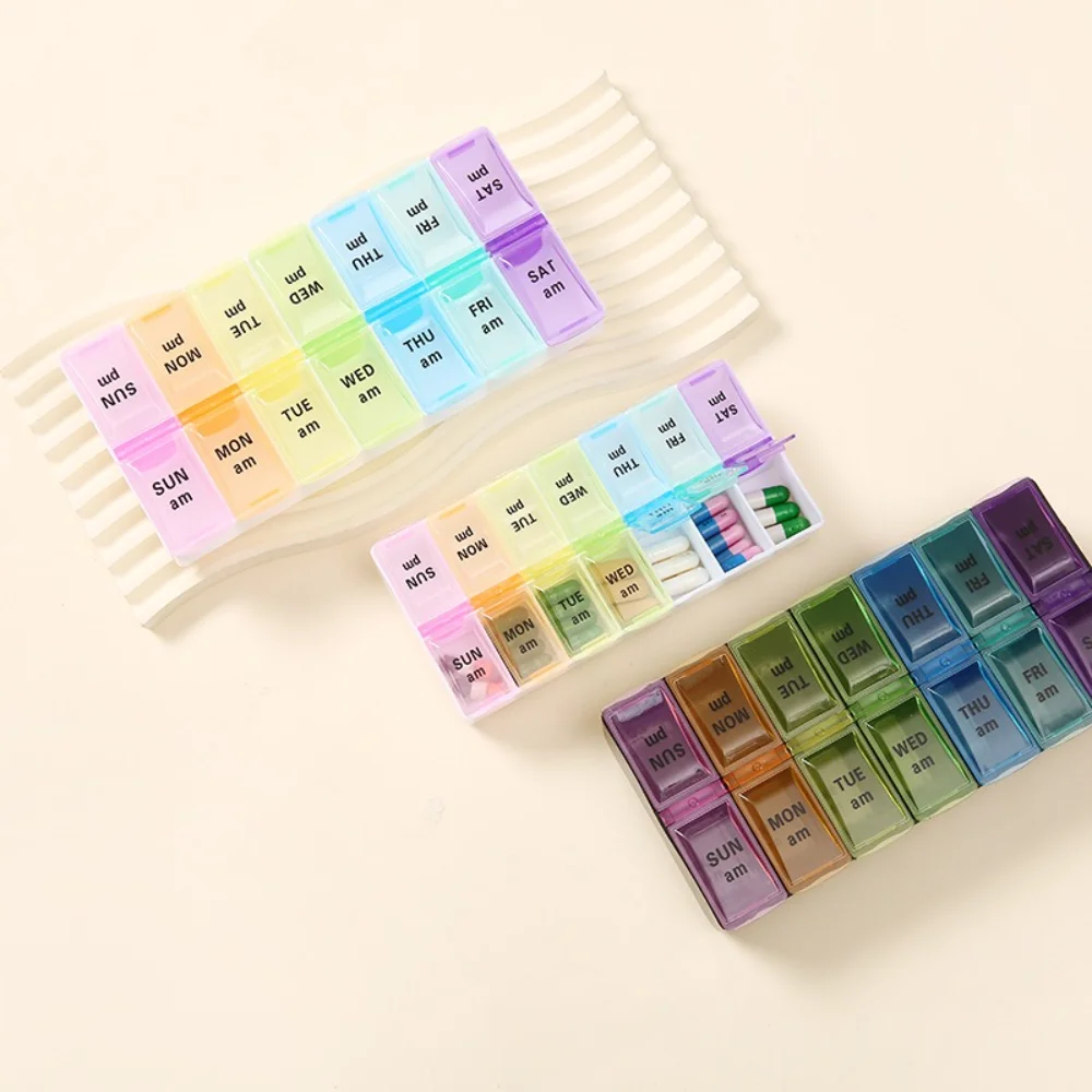 

New Hot Premuim Portable Weekly Pill Organizer Case Box Storage Container 7 Day 2 Times 14 Grids for Vitamin Medicine Fish Oils