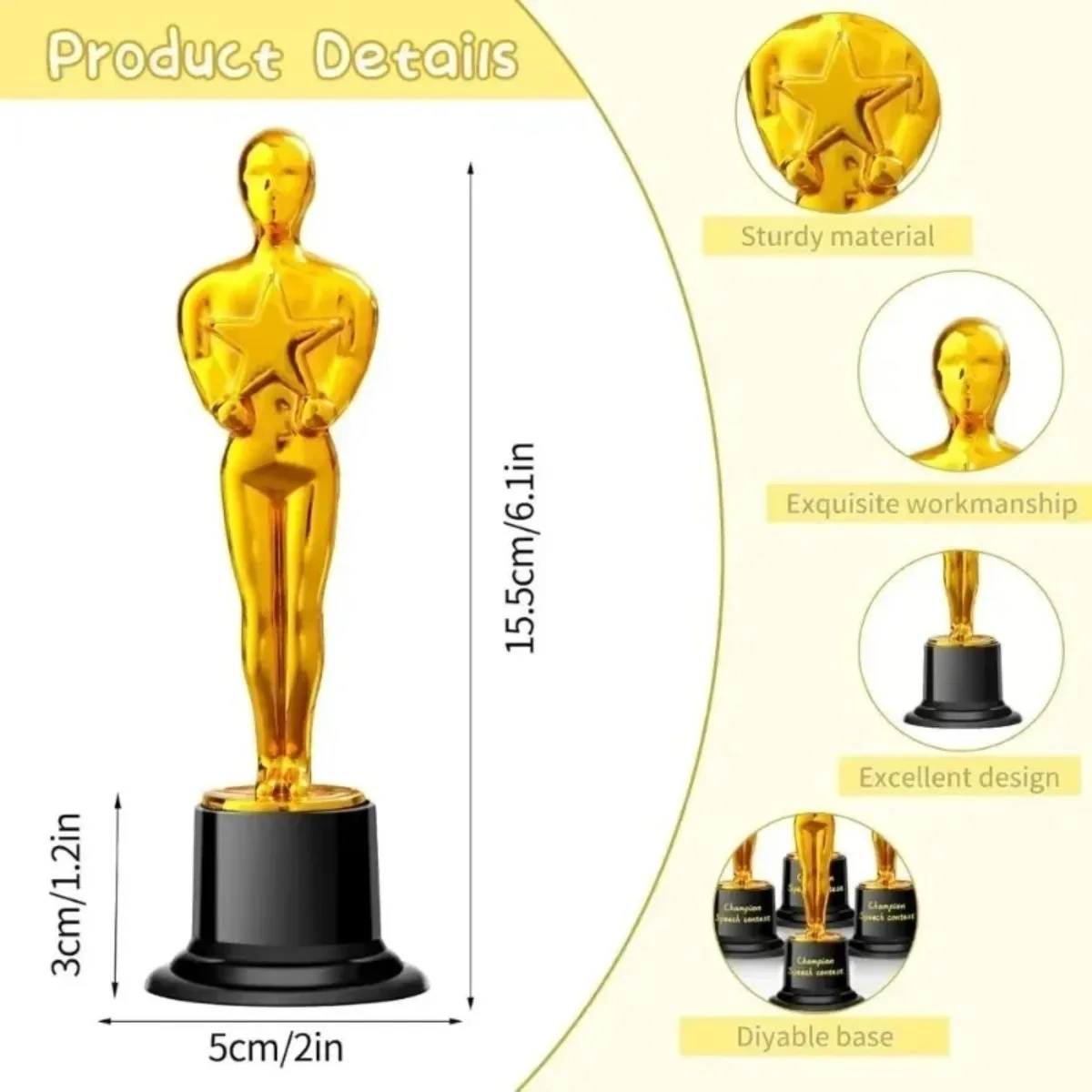 Mini Plastic Trophy Award, hollywood theme party decorations, for contests and parties such as dances, golf, movies