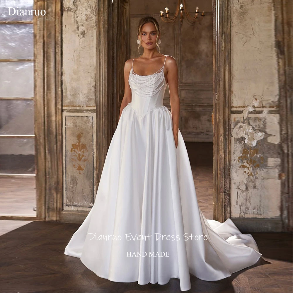 

Dianruo Свадебные платья трапециевидной формы на бретельках с многослойным жемчугом, Vestido De Noiva, современные вечерние платья по индивидуальному заказу