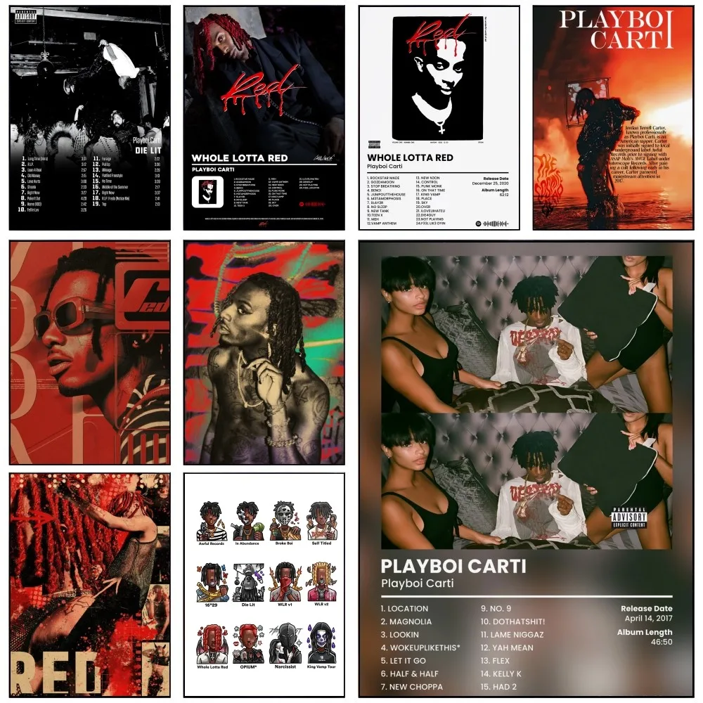 Rapper Playboi Carti Poster Self-adhesive Art Waterproof Paper Sticker Coffee House Bar Room Wall Decor