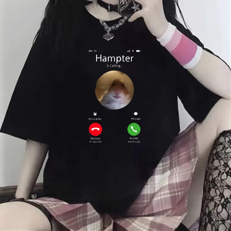 

T-shirt Fashion Dank Meme Hamster Staring Front Camera Calling casual Short Sleeve T-shirts Oversized Streetwear Unisex