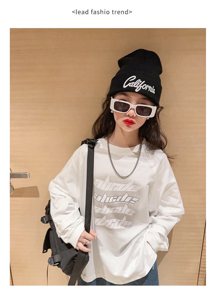 Coole Baby-Mädchen-Oberteile, Sweatshirt mit Buchstabenmuster, Langarm, O-Ausschnitt, Pullover, Kinder, lässiger lockerer Hoodie, Baumwolle, Kinderkleidung – Detail 10