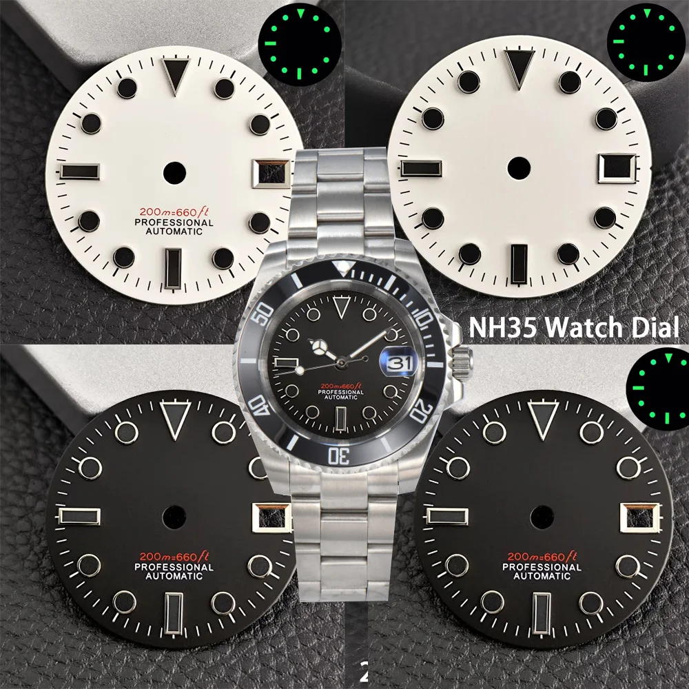 Silver Border Green Lume 28.5mm Dial for NH35 Movement Watch Face - Watch Repair Accessories New Model