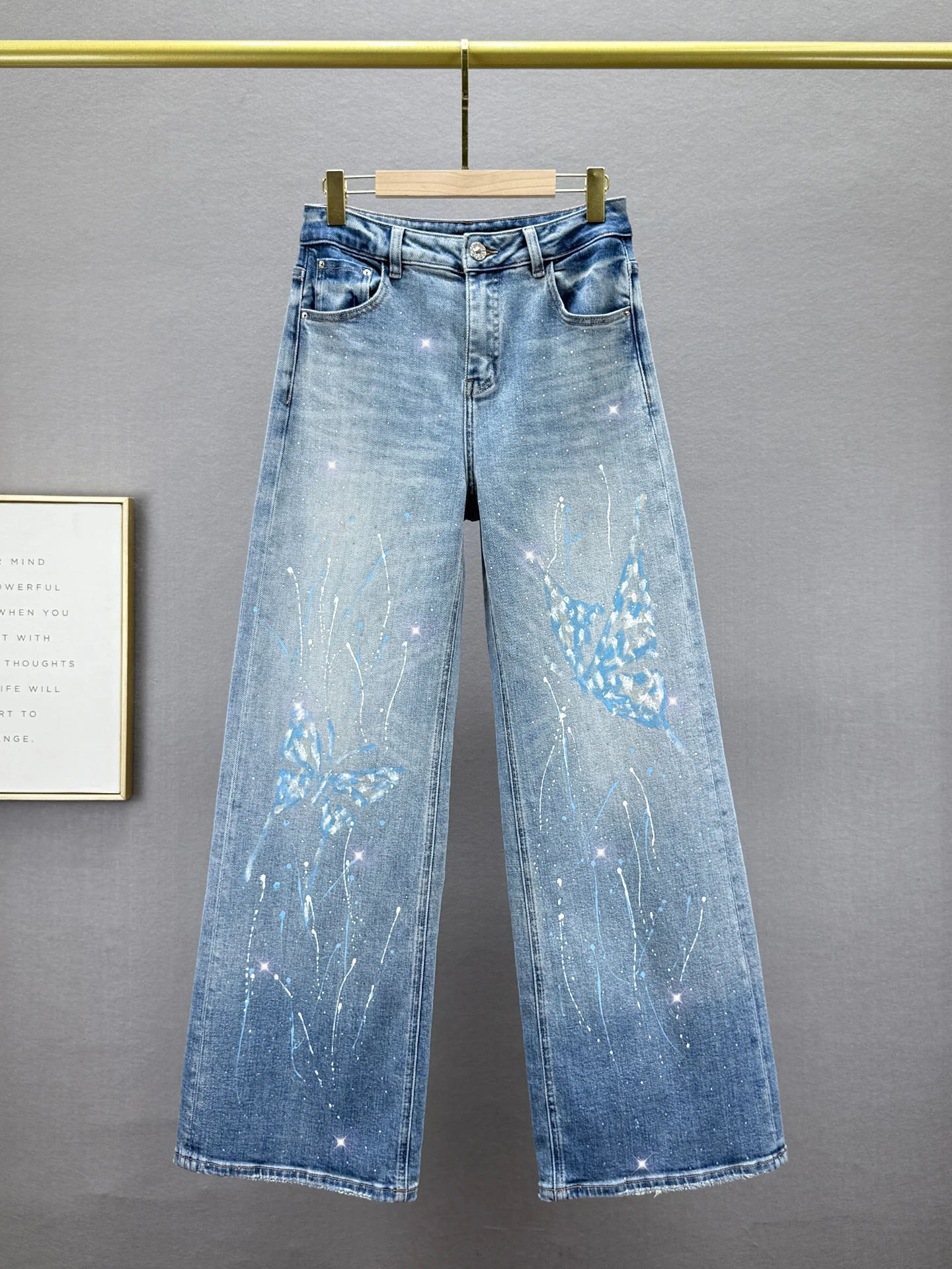 

Retro High Waist Wide Leg Jeans Women's Floor-Length Pants Spring 2026 Sparkling Diamond Treaent Slimming Effect