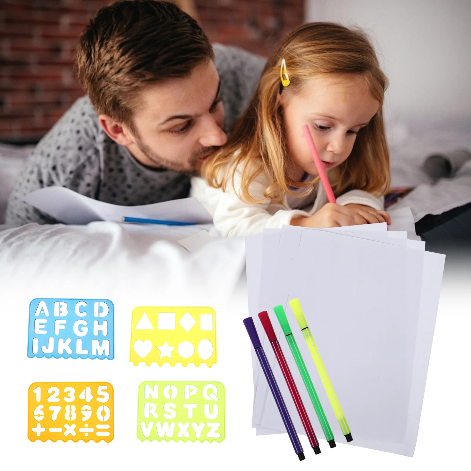 1Set Drawing Board Ruler Set Plastic Alphabet and Number Stencils for Educational Graffiti Learning Tool Washable