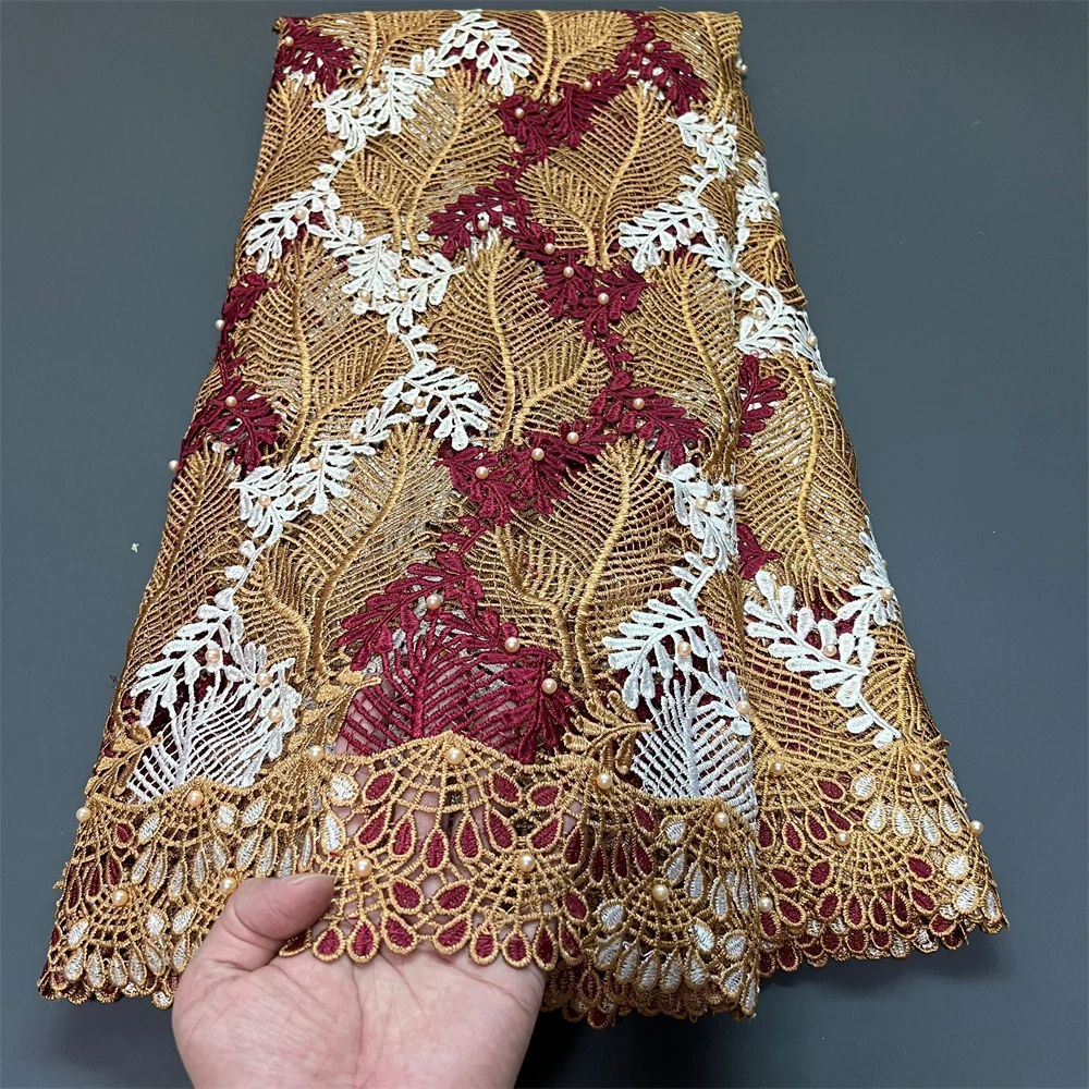 

Высококачественная африканская нигерийская тюлевая кружевная ткань с вышивкой и блестками, французская гипюровая ткань для вечеринок/свадебных платьев, 5 ярдов, 2025